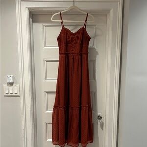 Patrons of Peace Rust Red Textured Maxi Dress with Spaghetti Straps